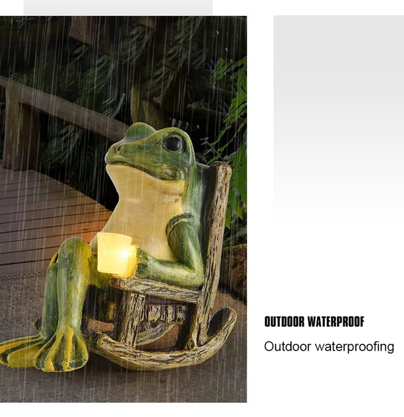 LuminaGarden Solar Frog Statues & Warm Light Garden Ornaments