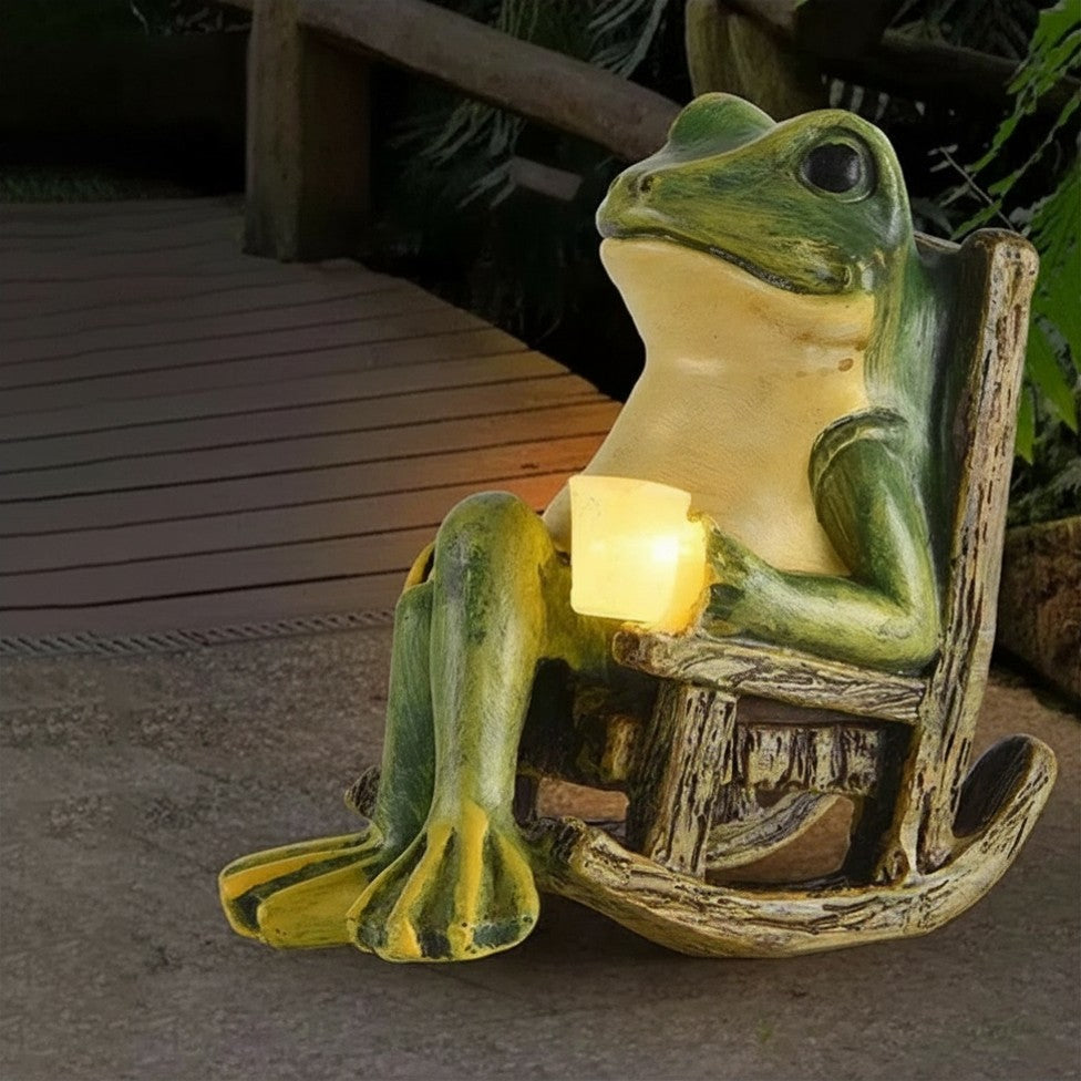 LuminaGarden Solar Frog Statues & Warm Light Garden Ornaments